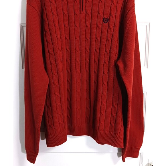 Vtg Ralph Lauren Chaps Sweater Men 2XL Red 1/4 Zip Cable Knit Fisherman Preppy - Picture 3 of 9